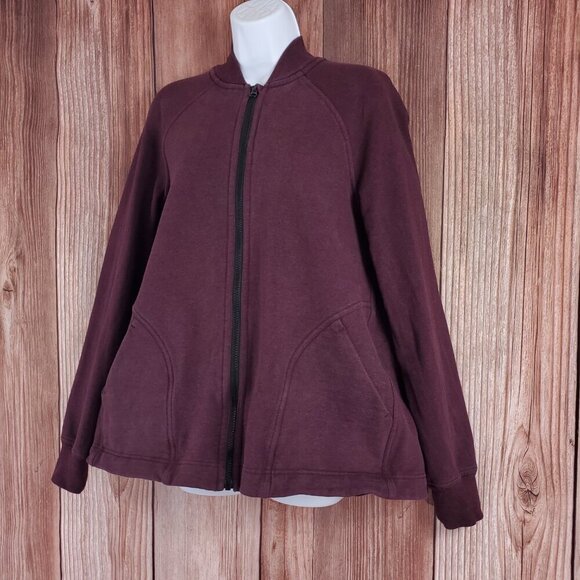 *FLAWS* Lululemon Size 8 Heathered Bordeaux Drama Pleat to Street Bomber Jacket - Picture 3 of 16